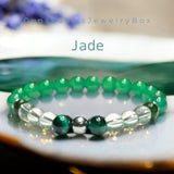 Jade - Jadeite Imperial Green•Clear Quartz Crystal•Green Tiger Eye• Hematite•Custom Size Round Smooth Stretch (8mm) Natural Gemstone Crystal Energy Bead Bracelet