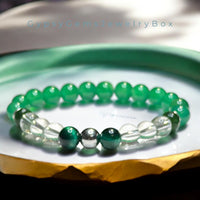 Jade - Jadeite Imperial Green•Clear Quartz Crystal•Green Tiger Eye• Hematite•Custom Size Round Smooth Stretch (8mm) Natural Gemstone Crystal Energy Bead Bracelet