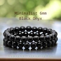 Onyx - Black Onyx Custom Size• Minimalist•Round Smooth Stretch (6mm) Natural Gemstone Crystal Energy Bead Bracelet