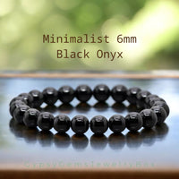 Onyx - Black Onyx Custom Size• Minimalist•Round Smooth Stretch (6mm) Natural Gemstone Crystal Energy Bead Bracelet