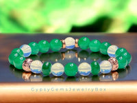 Jade - Jadeite Imperial Green•Opalite•Copper Lava Stone•Custom Size Round Smooth Stretch (8mm) Natural Gemstone Crystal Energy Bead Bracelet