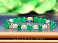 Jade - Jadeite Imperial Green•Opalite•Copper Lava Stone•Custom Size Round Smooth Stretch (8mm) Natural Gemstone Crystal Energy Bead Bracelet