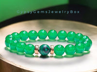 Jade - Jadeite Imperial Green•Malachite•Gold•Custom Size Round Smooth Stretch (10mm) Large-Grande Natural Gemstone Crystal Energy Bead Bracelet