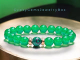 Jade - Jadeite Imperial Green•Malachite•Gold•Custom Size Round Smooth Stretch (10mm) Large-Grande Natural Gemstone Crystal Energy Bead Bracelet