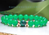 Jade - Jadeite Imperial Green•Malachite•Gold•Custom Size Round Smooth Stretch (10mm) Large-Grande Natural Gemstone Crystal Energy Bead Bracelet