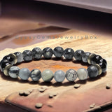 Intention - Personal Growth•Empowerment•Manifestation Onyx - Black Onyx•Spiderweb Jasper•Black Larvikite Labradorite•Pyrite•Custom Size•Round Smooth Stretch (8mm) Natural Gemstone Crystal Energy Bead Bracelet