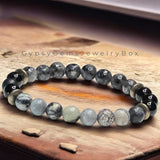 Intention - Personal Growth•Empowerment•Manifestation Onyx - Black Onyx•Spiderweb Jasper•Black Larvikite Labradorite•Pyrite•Custom Size•Round Smooth Stretch (8mm) Natural Gemstone Crystal Energy Bead Bracelet