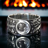 Sun & Moon Celestial 925 Silver Carved Rose Celestial Ring (Size: 8)