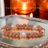 Goldstone Sandstone Gold Orange & Aura Crystal•Minimalist (6mm)•Custom Size•Round Smooth Stretch Natural Gemstone Crystal Energy Bracelet