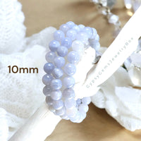 Agate - Blue Lace Agate Chalcedony •High Quality AAA+•Natural Light Blue•Custom Size•Round Smooth Stretch (8mm) or (10mm Grande) Natural Gemstone Crystal Energy Bead Bracelet