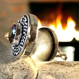 Topaz Mystic Natural Gemstone .925 Sterling Silver Locket Poison Ring (Size 8)