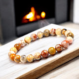 Agate - Crazy Lace Agate•Yellow•Brown•Orange•Custom Size•Round Smooth Stretch (8mm) Natural Gemstone Crystal Energy Bead Bracelet