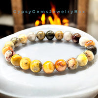 Agate - Crazy Lace Agate•Yellow•Brown•Orange•Custom Size•Round Smooth Stretch (8mm) Natural Gemstone Crystal Energy Bead Bracelet