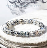 Agate - Dragon Vein Agate Black/White•Custom Size•Round Smooth Stretch (8mm) Natural Gemstone Crystal Energy Bead Bracelet