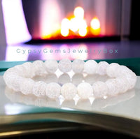 Agate - Dream Fire Agate White•   Dragon’s Vein•Crackled Weathered Matte Frost•Custom Size•Rustic Round Stretch (8mm) Natural Gemstone Crystal Energy Bead Bracelet