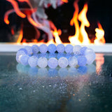 Agate - Dream Fire Agate Blue Frost Matte Crackle Dragon’s Vein Custom Size Rustic Round Stretch (8mm) Natural Gemstone Crystal Energy Bead Bracelet