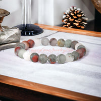 Bloodstone - African Bloodstone Custom Size Multicolor Frost Matte Rustic Round Stretch (8mm) Natural Gemstone Crystal Energy Bead Bracelet
