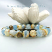 Calcite - Blue Lemurian Caribbean Aquatic Argentinia Calcite AAA+ Round Smooth Stretch (8mm) Natural Gemstone Crystal Energy Bead Bracelet