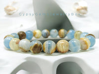 Calcite - Blue Lemurian Caribbean Aquatic Argentinia Calcite AAA+ Round Smooth Stretch (8mm) Natural Gemstone Crystal Energy Bead Bracelet