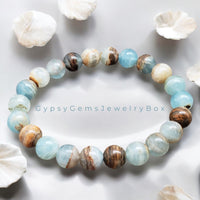 Calcite - Blue Lemurian Caribbean Aquatic Argentinia Calcite AAA+ Round Smooth Stretch (8mm) Natural Gemstone Crystal Energy Bead Bracelet