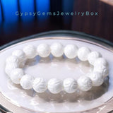 Carved Lotus White Tridacna Pearl "Pearl of Lao Tzu" Clam Shell Coral Vermeil Custom Size Round Stretch (8mm) Natural Earth Energy Bead Bracelet