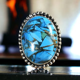 Turquoise Copper Natural Gemstone .925 Sterling Silver Oval Ring (Size 7)