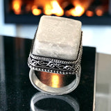 Selenite Natural Raw Gemstone .925 Sterling Silver Statement Ring (Size 7.25)