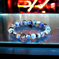 Agate - Fire Agate Blue Black Custom Size Round Smooth Stretch (8mm) Natural Gemstone Crystal Energy Bead Bracelet