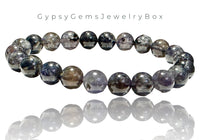 Iolite Blue Water Sapphire Cordierite Dichroite AAA+ Round Smooth Stretch (8mm) Natural Gemstone Crystal Energy Bead Bracelet