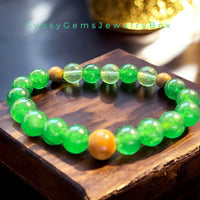 Jade Imperial Green Nephrite• Moldavite Green Sea Glass•Palo Santo Wood•Custom Size•10mm Grande Large•Natural Gemstone Energy Bead Bracelet•Limited Series