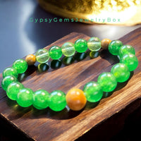 Jade Imperial Green Nephrite• Moldavite Green Sea Glass•Palo Santo Wood•Custom Size•10mm Grande Large•Natural Gemstone Energy Bead Bracelet•Limited Series