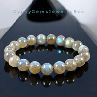 Labradorite - Rainbow Custom Size Round Smooth Stretch (10mm Grande) Natural Gemstone Crystal Energy Bead Bracelet