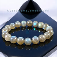 Labradorite - Rainbow Custom Size Round Smooth Stretch (10mm Grande) Natural Gemstone Crystal Energy Bead Bracelet