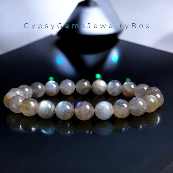 Labradorite - Rainbow Custom Size Round Smooth Stretch (8mm) Natural Gemstone Crystal Energy Bead Bracelet