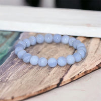 Agate - Blue Lace Agate Custom Size Round Smooth Stretch (8mm) or (10mm Grande) Natural Gemstone Crystal Energy Bead Bracelet