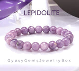 Lepidolite Purple Mica Custom Size Round Smooth Stretch (8mm) Natural Gemstone Crystal Energy Bead Bracelet