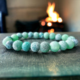 Agate - Dream Fire Agate Green Frost Matte Weathered Crackle Custom Size Rustic Round Stretch (8mm) Natural Gemstone Crystal Energy Bead Bracelet