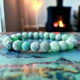 Agate - Dream Fire Agate Green Frost Matte Weathered Crackle Custom Size Rustic Round Stretch (8mm) Natural Gemstone Crystal Energy Bead Bracelet