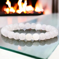 Agate - Dream Fire Agate White Crackled Weathered Matte Frost Custom Size Round Rustic Stretch (8mm) Natural Gemstone Crystal Energy Bead Bracelet