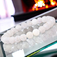 Agate - Dream Fire Agate White•   Dragon’s Vein•Crackled Weathered Matte Frost•Custom Size•Rustic Round Stretch (8mm) Natural Gemstone Crystal Energy Bead Bracelet