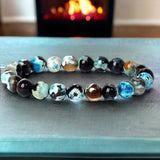 Agate - Fire Agate Green Blue Black Custom Size Round Smooth Stretch (8mm) Natural Gemstone Crystal Energy Bead Bracelet
