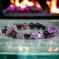thumbnail image 2 of Natural 14mm Purple Sugilite Round Gemstone Stretch Bracelet - 7.5 Inches 2 of 4