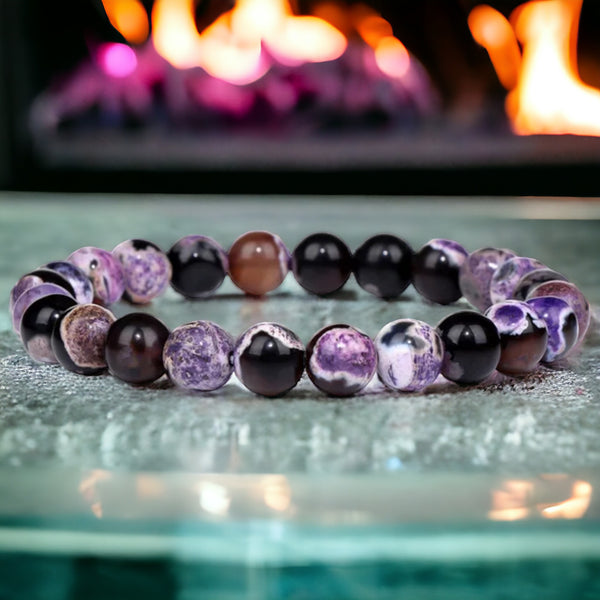 Agate - Fire Agate Purple Black Custom Size Round Smooth Stretch (8mm) –  GypsyGemsJewelryBox