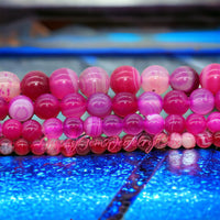 Agate - Banded Botswana Stripe Pink Agate Custom Size Round Smooth Stretch (8mm) Natural Gemstone Crystal Energy Bead Bracelet