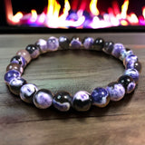 Agate - Fire Agate Purple Black Custom Size Round Smooth Stretch (8mm) Natural Gemstone Crystal Energy Bead Bracelet