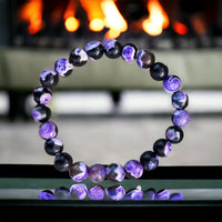 Agate - Fire Agate Purple Black Custom Size Round Smooth Stretch (8mm) Natural Gemstone Crystal Energy Bead Bracelet