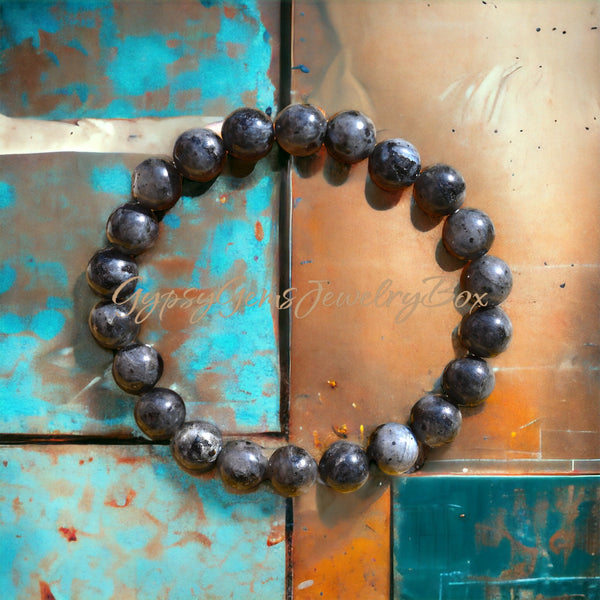 Dark Matte Grey Druzy Stone Bead Bracelet with Silver Bar and Spacers- 10mm