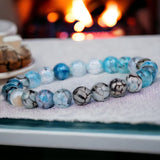 Agate - Dragon Vein Custom Size Blue Round Smooth Stretch (8mm) Natural Gemstone Crystal Energy Bead Bracelet