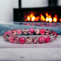 Agate - Dragon Vein Pink Custom Size Round Smooth Stretch (8mm) Natural Gemstone Crystal Energy Bead Bracelet