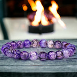 Agate - Dragon Vein Purple Custom Size Round Smooth Stretch (8mm) Natural Gemstone Crystal Energy Bead Bracelet